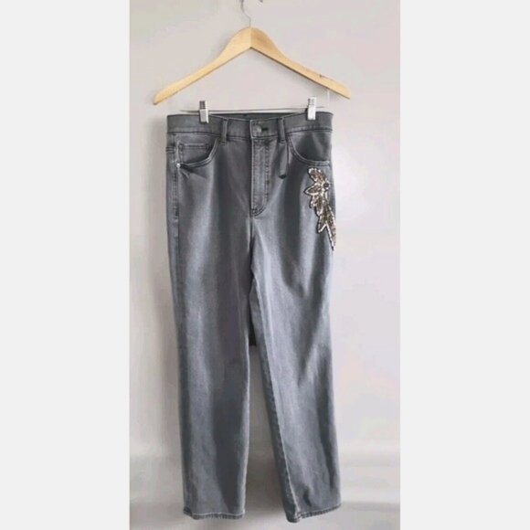 Express Denim - Express Jeans Women's 8R Gray Slim Super High Rise Beaded Floral Stretch